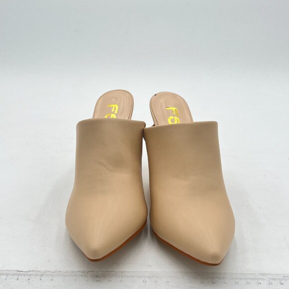 FSJ Nude Matte Slip On Pointed Toe Mules Slide Sandals Stiletto High Heels Shoes - Picture 3 of 8